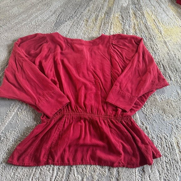 Maeve Anthropologie Chatham Blouse Polka Dot Top Red white buttons XS - Picture 10 of 12